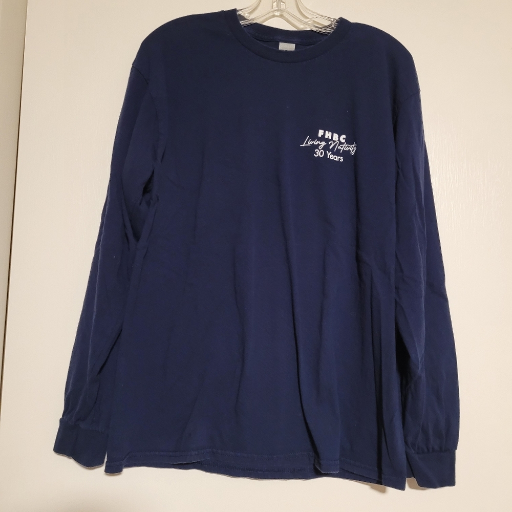 Gildan Dark Blue Heavy Cotton Tee With FHBC Living Nativity 30 Years,  Size L